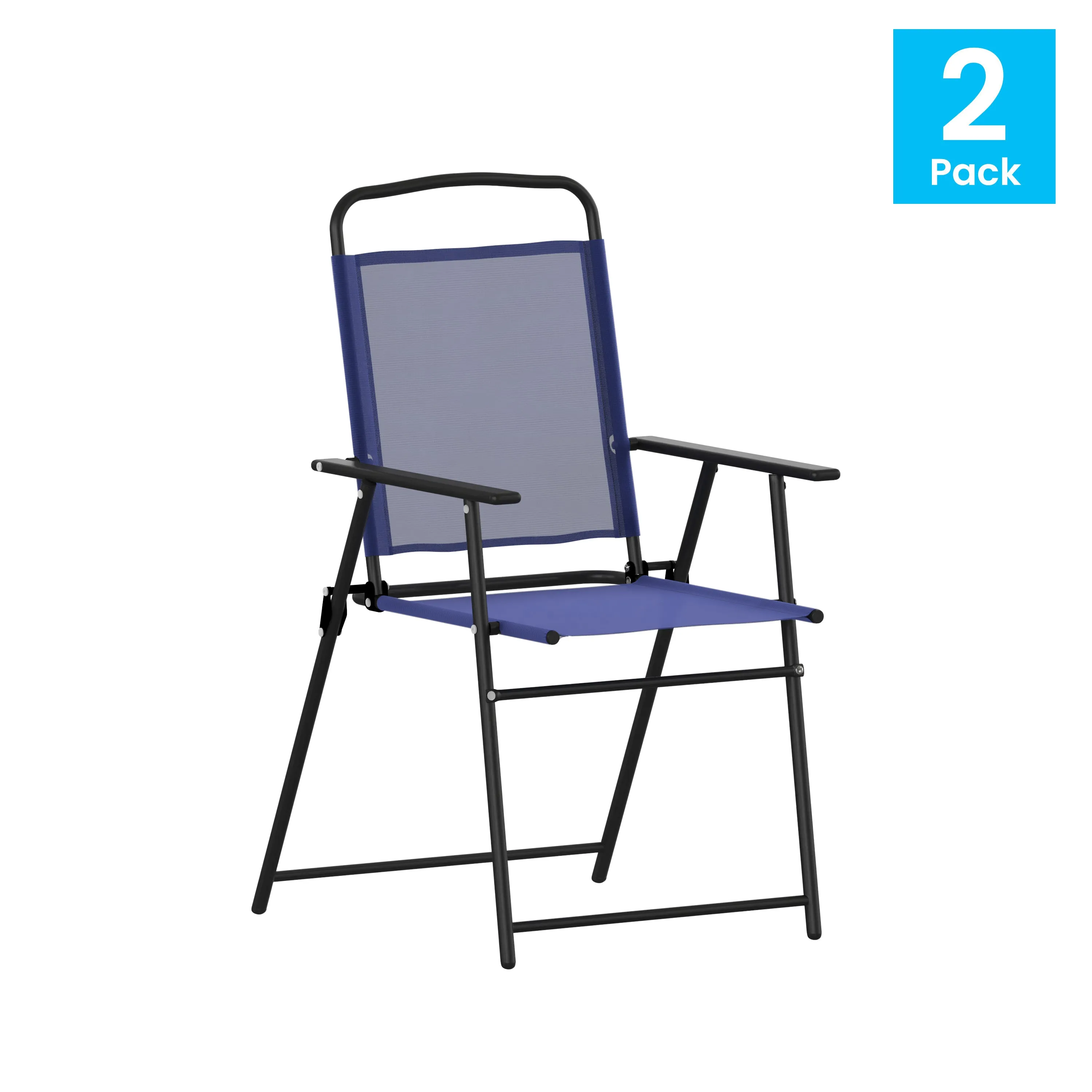 Set of 2 Mystic Folding Patio Sling Chairs, Outdoor Textilene Lawn Chairs with Armrests in Navy