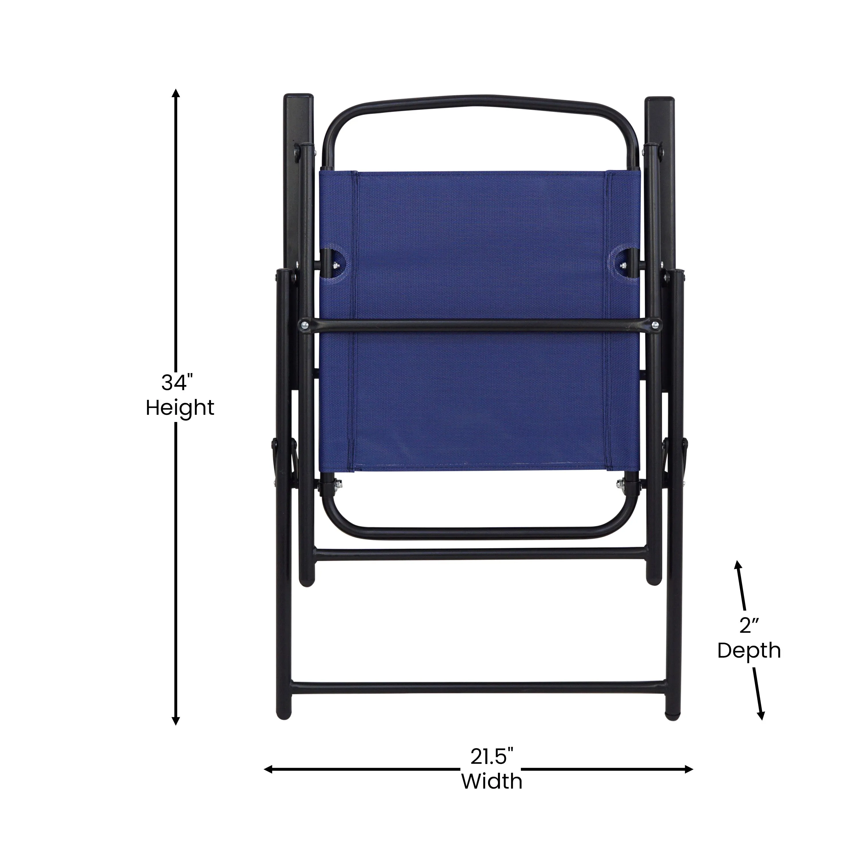 Set of 2 Mystic Folding Patio Sling Chairs, Outdoor Textilene Lawn Chairs with Armrests in Navy