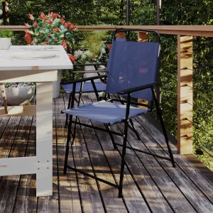 Set of 2 Mystic Folding Patio Sling Chairs, Outdoor Textilene Lawn Chairs with Armrests in Navy