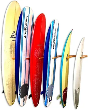 StoreYourBoard Vertical Timber Surfboard Wall Rack, Holds 6 Surfboards, Home and Garage Storage Mount System (Natural)