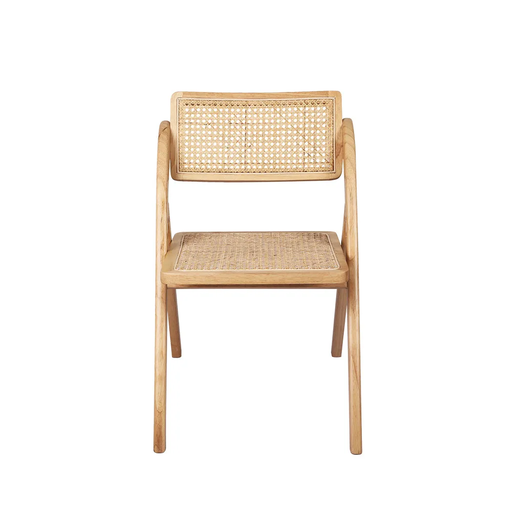 Thirsk Foldable Single Deck Chair Solid Wood Rubberwood Rattan Lounge Seat - Natural