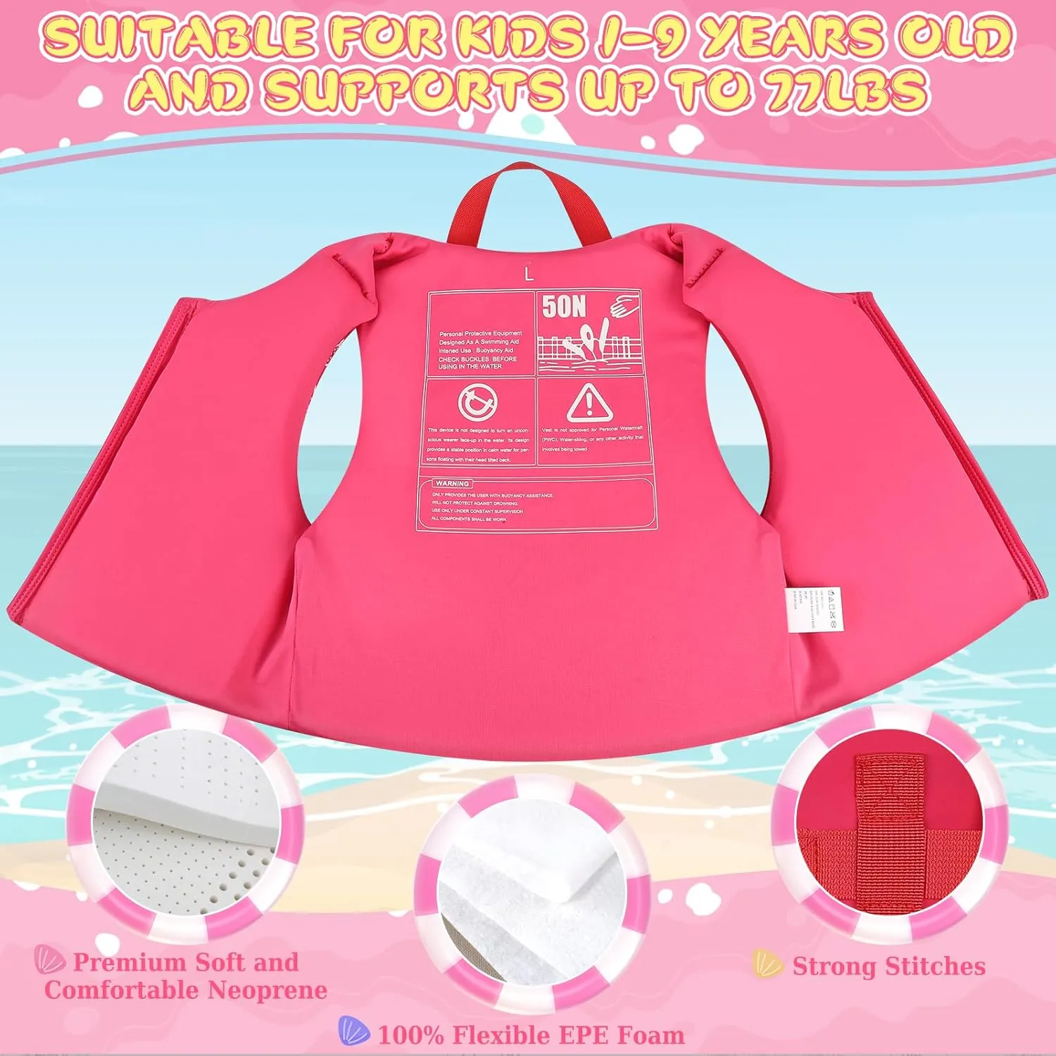 Toddler Swim Vest, Kids Pool Float Jacket Toddler Floaties, Child Swimming Pool Vest for Kids Toddler 18-77lb