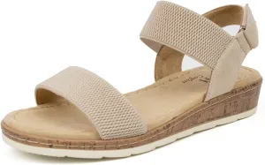 VJH confort Womens Flat Sandals Open Toe Elastic Ankle Strap Slip on Comfy Low Wedge Sandals