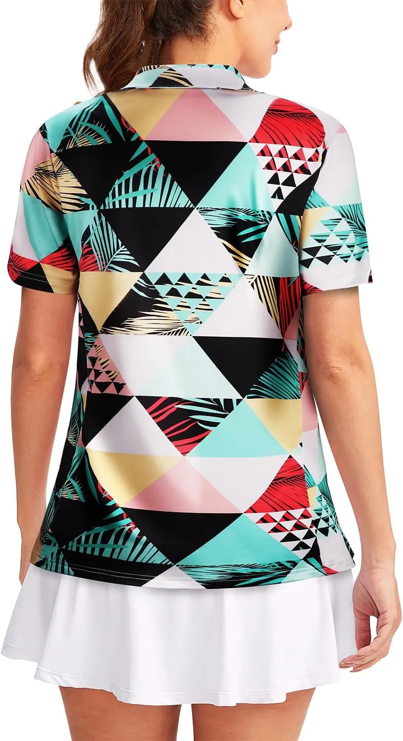 Vldnery Womens Golf Polo Shirts Moisture Wicking Running Workout Tops Print Short Sleeve Tennis Clothes Loose Fit
