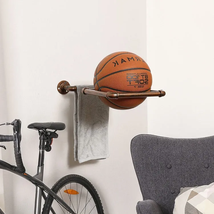 Wall Mounted Industrial Copper Pipe Sports Ball Fitness Storage Display Rack