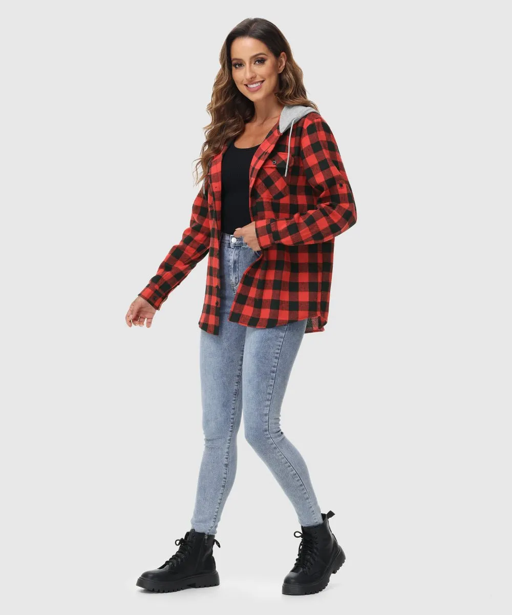 Women's Casual Buffalo Plaid Button Hooded Shirts
