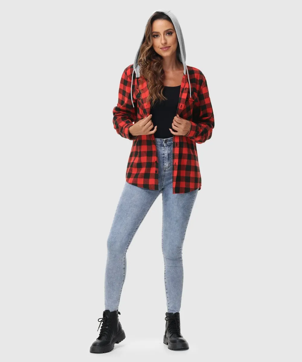 Women's Casual Buffalo Plaid Button Hooded Shirts