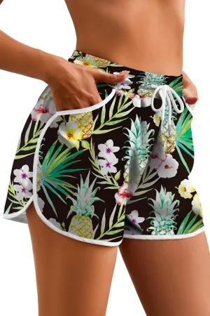 Women's Drawstring Board Shorts Floral Beach Swimming Shorts Summer Sports Swim Trunks Swimsuit Bottoms with Pockets