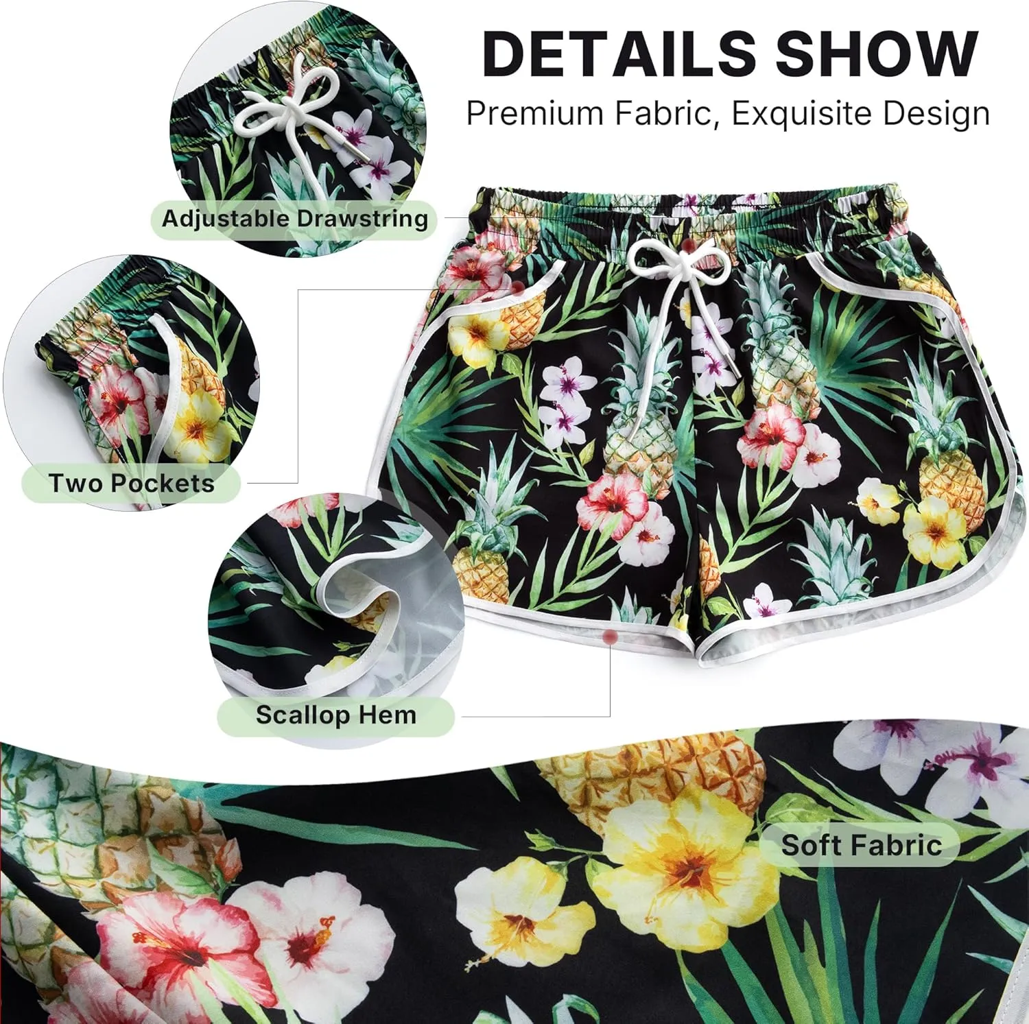 Women's Drawstring Board Shorts Floral Beach Swimming Shorts Summer Sports Swim Trunks Swimsuit Bottoms with Pockets