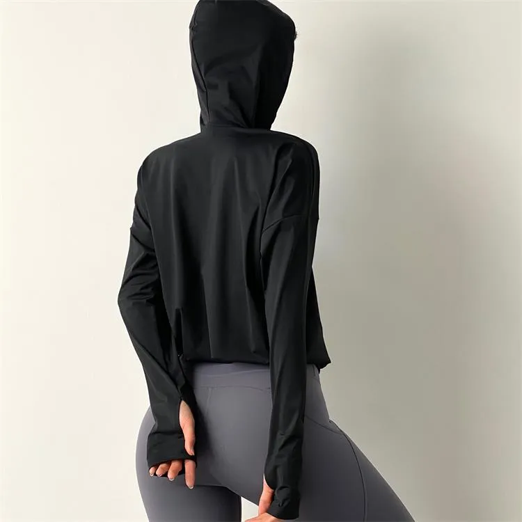 Womens Loose Zipper Hooded Running Jacket