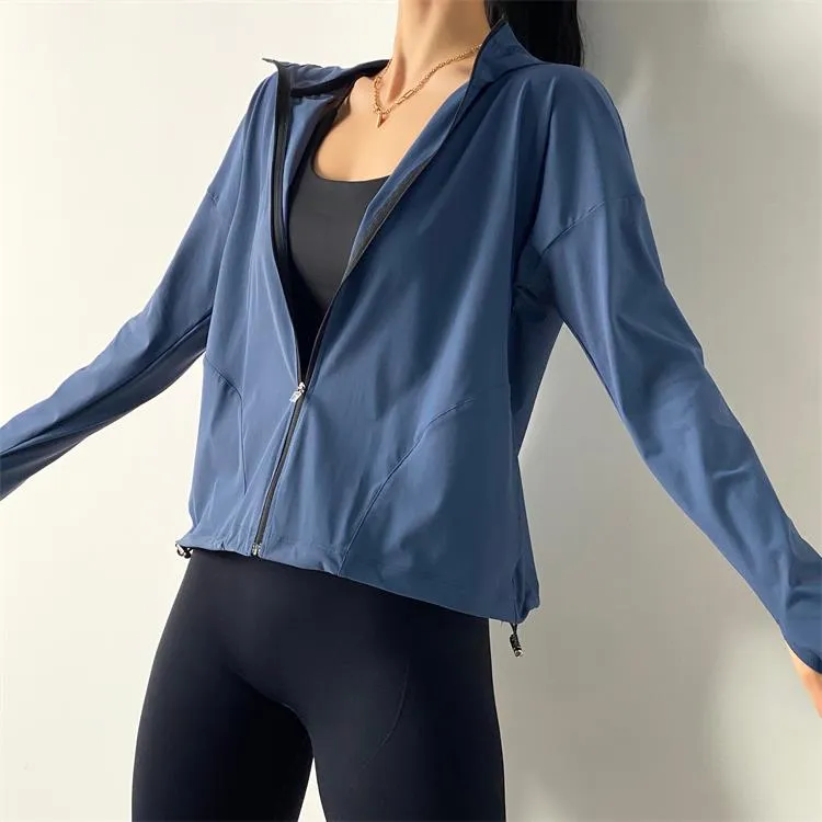 Womens Loose Zipper Hooded Running Jacket