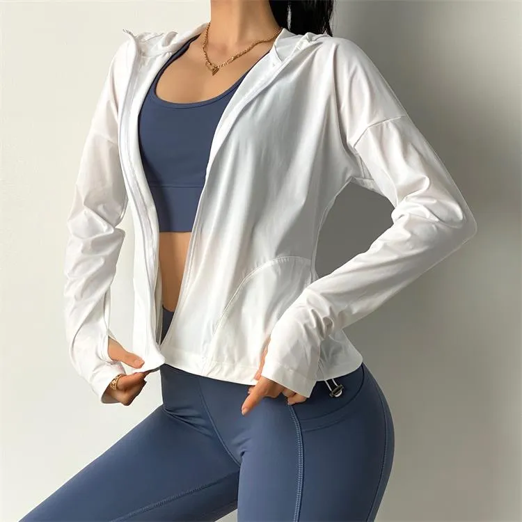 Womens Loose Zipper Hooded Running Jacket