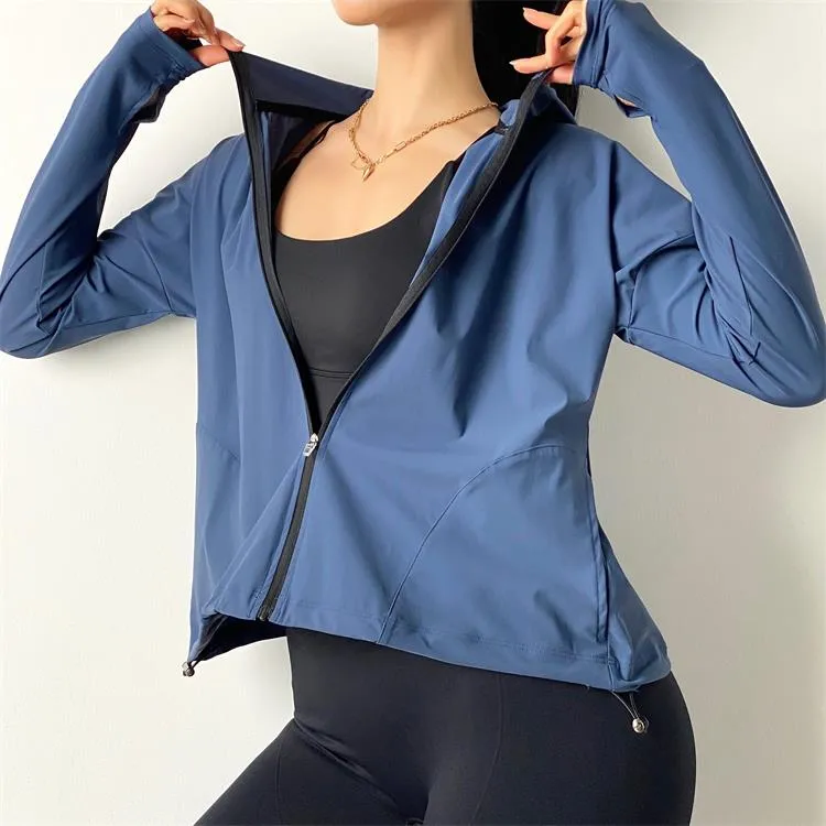 Womens Loose Zipper Hooded Running Jacket