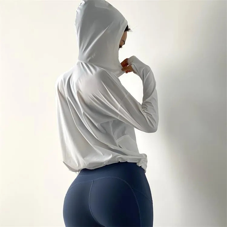 Womens Loose Zipper Hooded Running Jacket