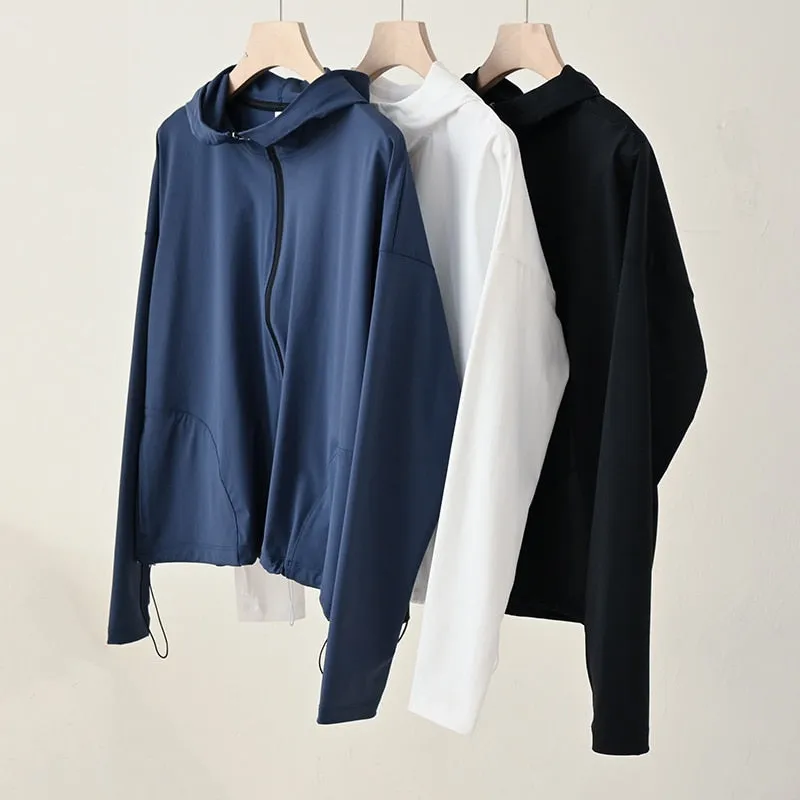 Womens Loose Zipper Hooded Running Jacket