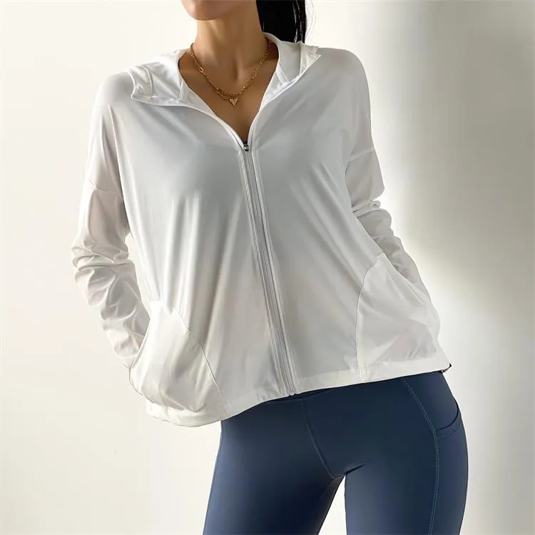 Womens Loose Zipper Hooded Running Jacket