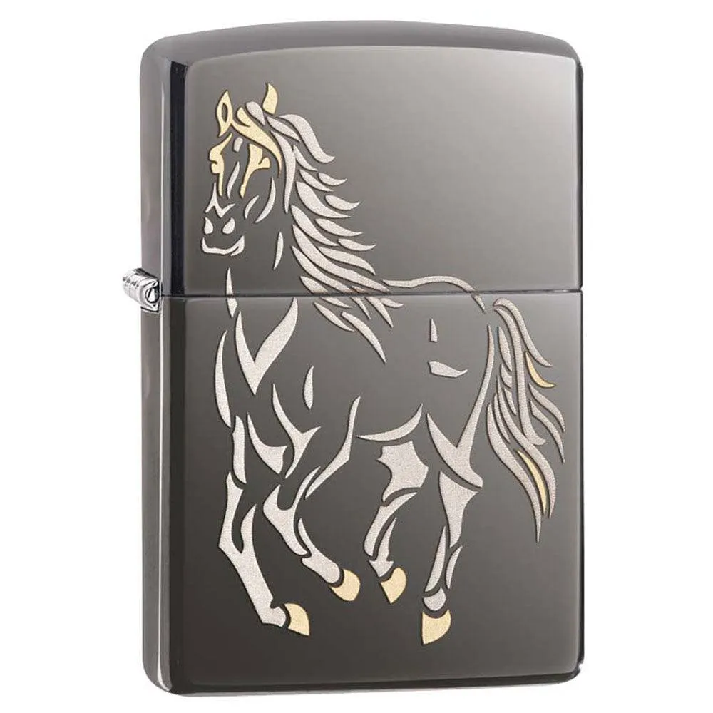 Zippo 28645 Classic Black Ice Running Horse Windproof Pocket Lighter