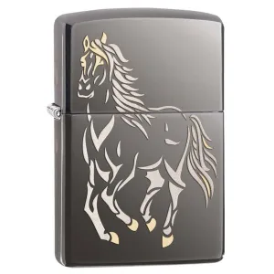 Zippo 28645 Classic Black Ice Running Horse Windproof Pocket Lighter