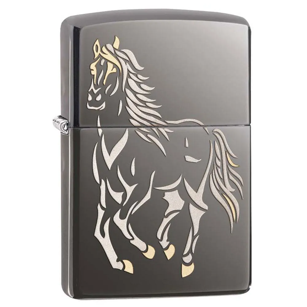 Zippo 28645 Classic Black Ice Running Horse Windproof Pocket Lighter