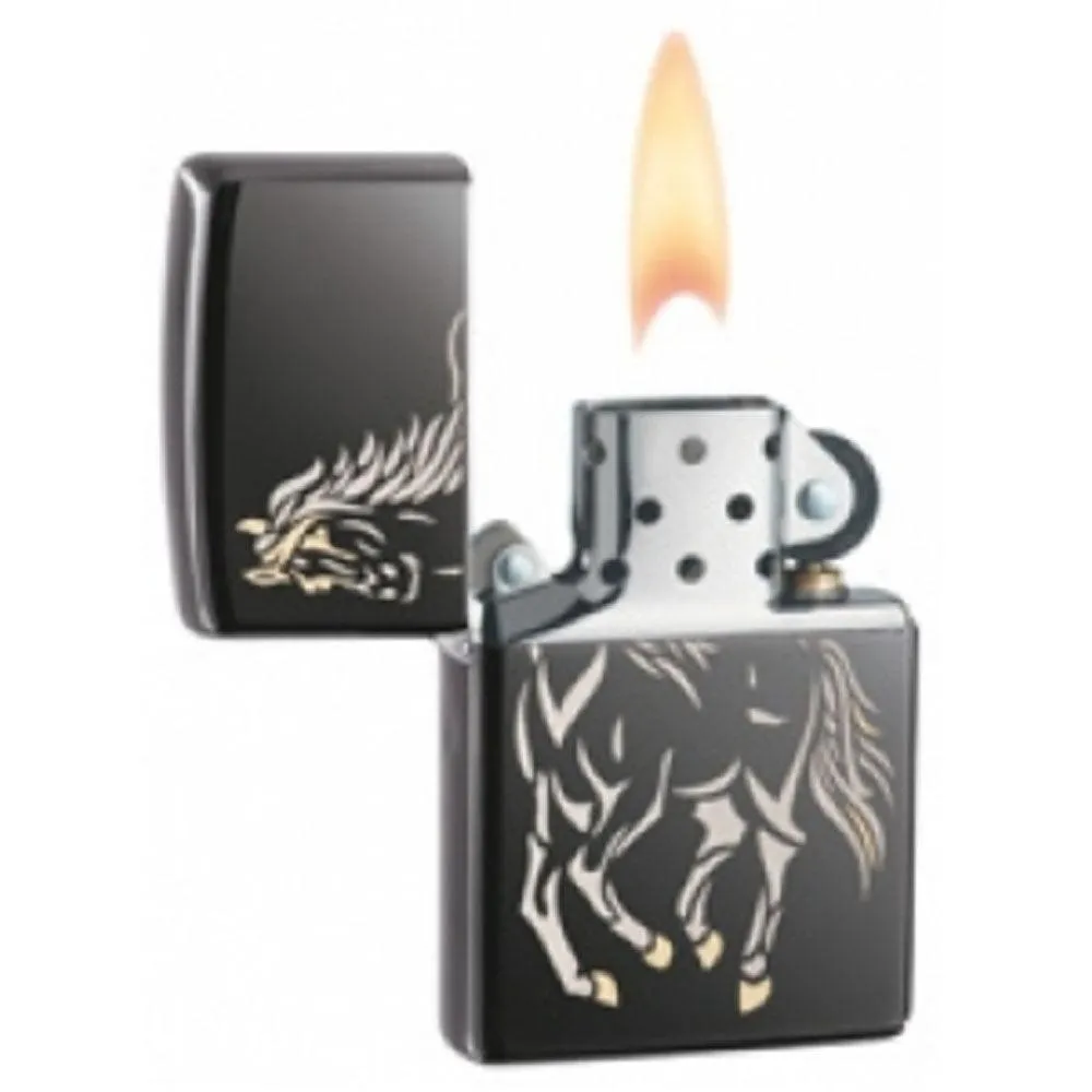 Zippo 28645 Classic Black Ice Running Horse Windproof Pocket Lighter